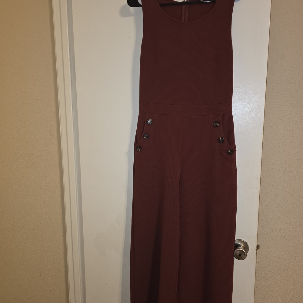 Sleeveless Burgundy Jumpsuit with Button Accents
